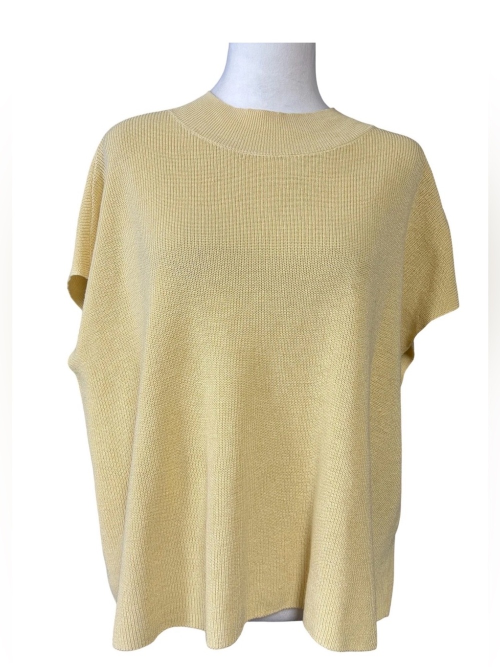 Eileen Fisher Womens Light Yellow Mock Neck Organic Linen Cotton Square Boxy